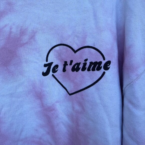 Mighty Fine “Je T’aime” Pink Tie Dye Oversized Crop Sweatshirt Size XS - Picture 4 of 12